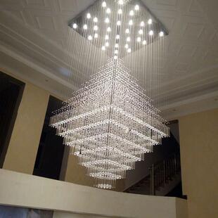 复式楼大吊灯水晶大厅旋转楼梯轻奢大堂别墅客厅蜡烛中空主灯