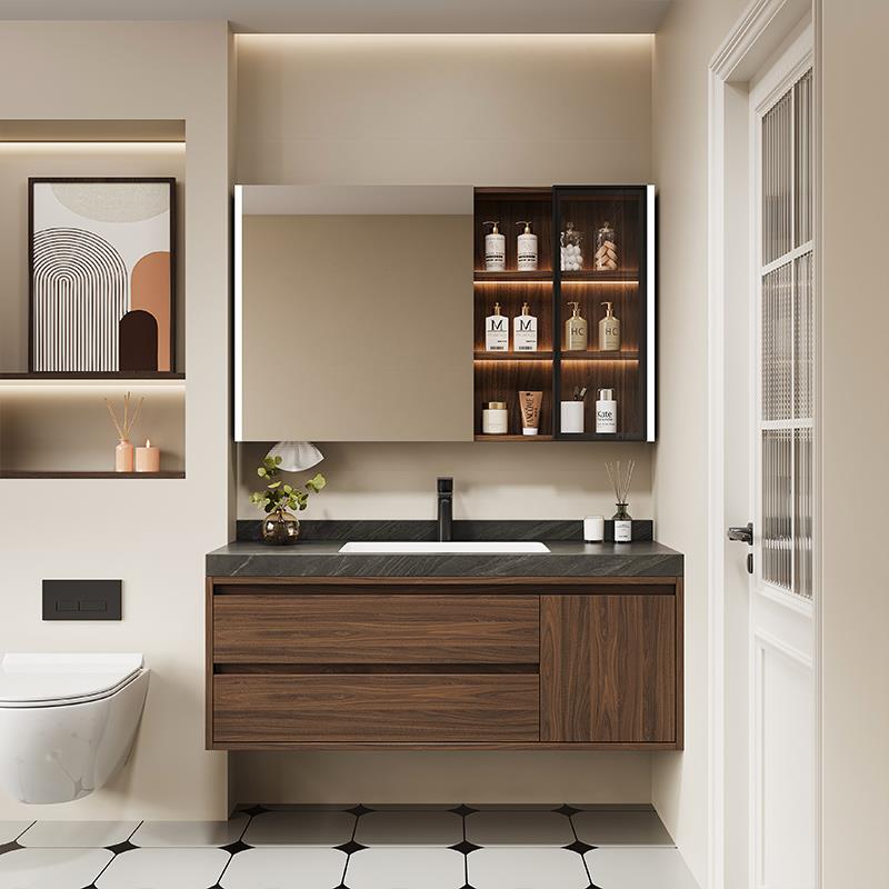 新中式复古风陶瓷一体盆浴室柜组合卫生间洗漱台洗脸手盆柜