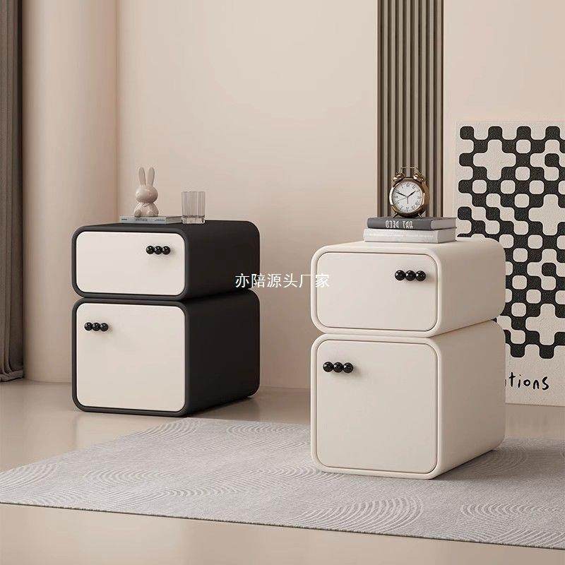 整装奶油风超窄床头柜轻奢现代设计适用于小型卧室儿童房收纳
