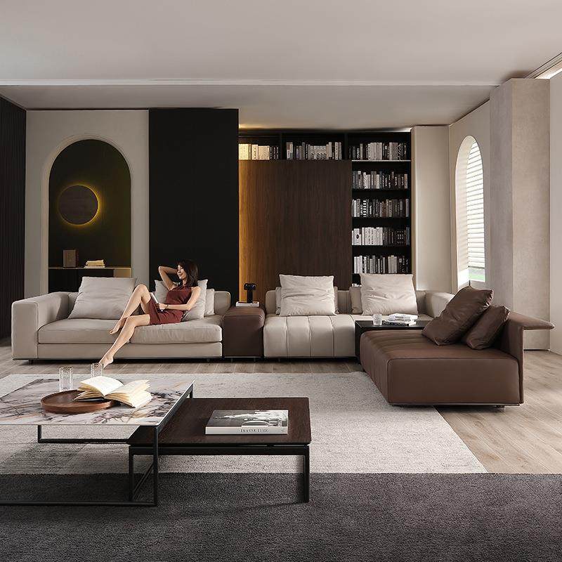 意式极简真皮沙发钢琴键现代简约北欧皮艺意大利别墅轻奢客厅家具