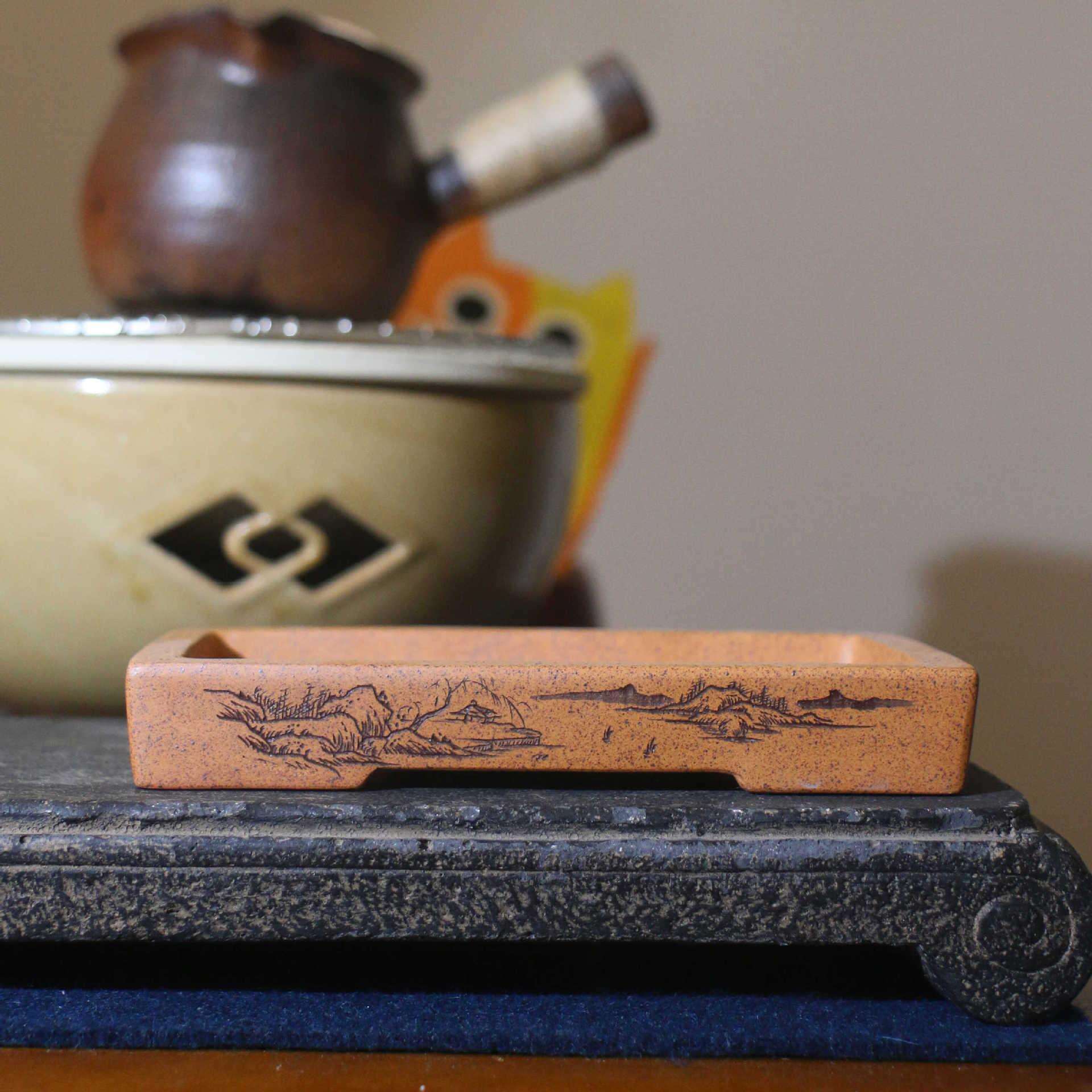 紫砂花盆长方形盆景盆小盆奇石附石上水石桌面柴烧手工盆苏兵