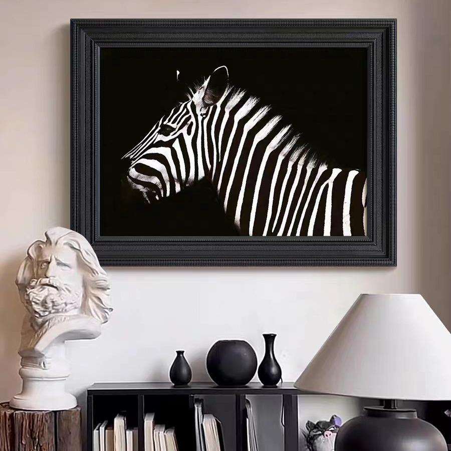 法式现代客厅装饰画玄关壁炉高级感黑白摄影动物挂画家居软装墙画
