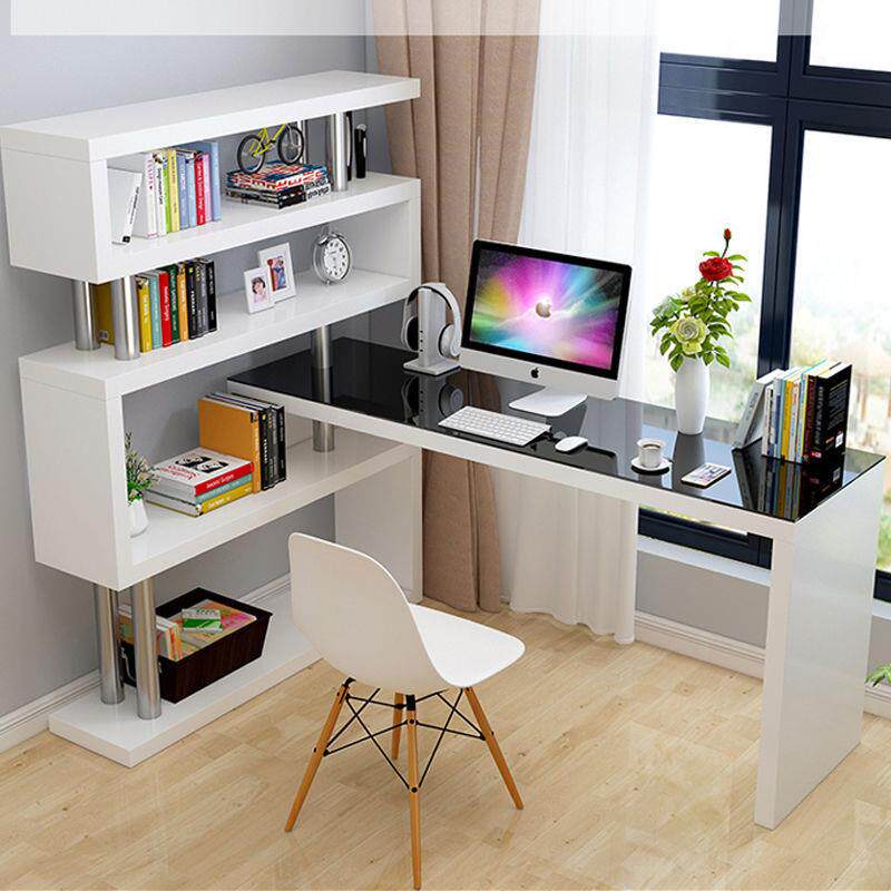 电脑台式桌旋转卧室学生写字桌转角书桌书架组合简约家用办公桌子