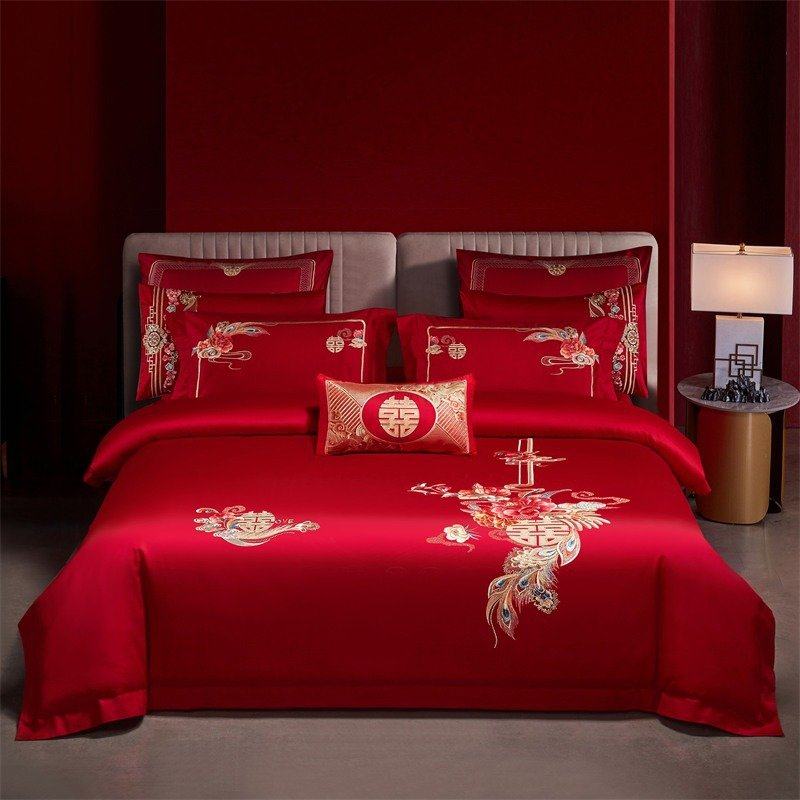 100s结婚全棉四件套婚庆纯棉被套床单家纺床上用品大红婚嫁红色,床上用品,婚庆床品套件,淘宝优惠券,粉丝福利购,淘宝优惠卷