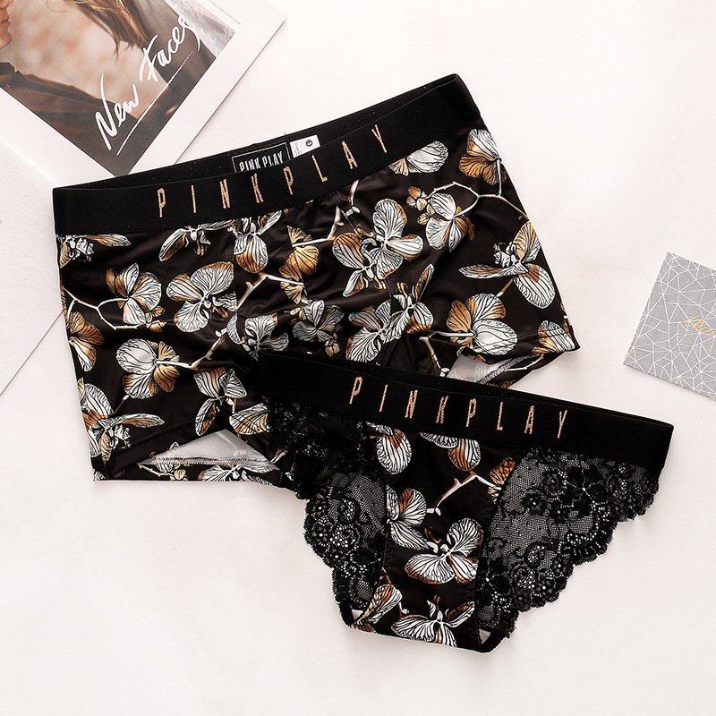 【一件代发】 2条装情侣内裤一男一女士性感纯欲可爱蕾丝内衣套装,女士内衣/男士内衣/家居服,男丁字裤,淘宝优惠券,粉丝福利购,淘宝优惠卷