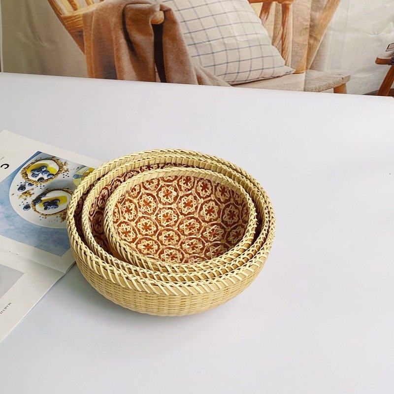 越南藤编收纳筐日式ins桌面水果编织篮子零食盒椭圆形竹编三件套,餐饮具,果盆/果盘/果篮,淘宝优惠券,粉丝福利购,淘宝优惠卷