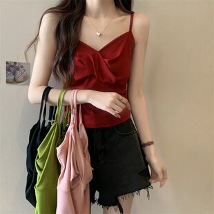 大码港风性感V领背心女夏外穿2025新款胖mm辣妹遮副乳吊带上衣