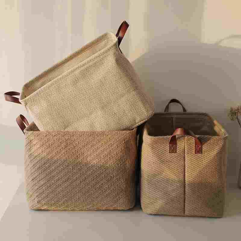 北欧ins风简约收纳桶棉麻布艺杂物脏衣篮日式大号家用折叠收纳筐