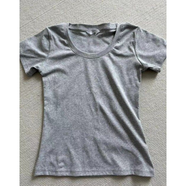 经典基础款U领灰色百搭短袖T恤女美式修身显瘦半袖上衣低领打底衫