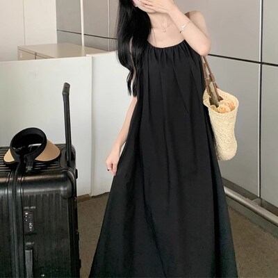 法式初恋浪漫气质感高级性感露背挂脖吊带连衣裙仙女海Z边度假长