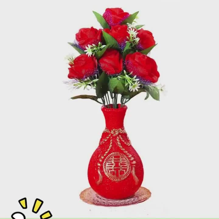 客厅成对摆放玫瑰仿真花二件套结婚插花假花装饰花瓶摆件
