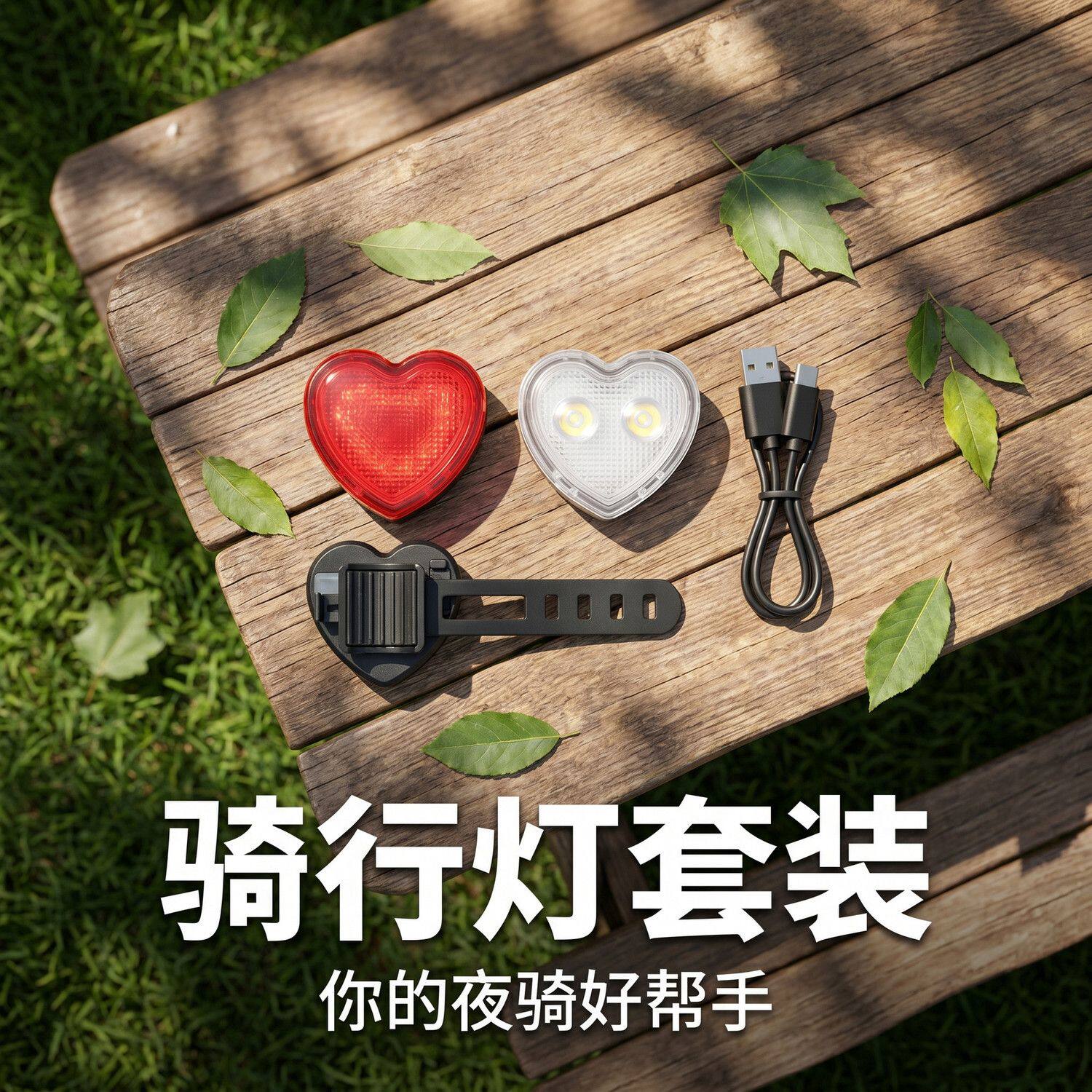 儿童单车骑行装备山地车可充电爱心尾灯自行车骑行警示灯