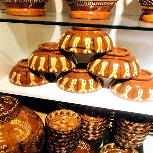 新疆传统土陶纯手工陶瓷特色小碗喀什纹土陶民族土陶文物花