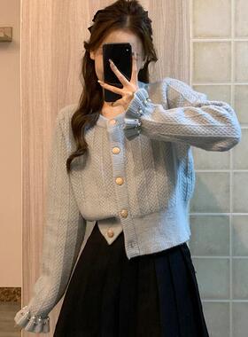 小香风亮针丝20231201闪闪蝴蝶结织毛衣衫众女外套小设计感温柔春