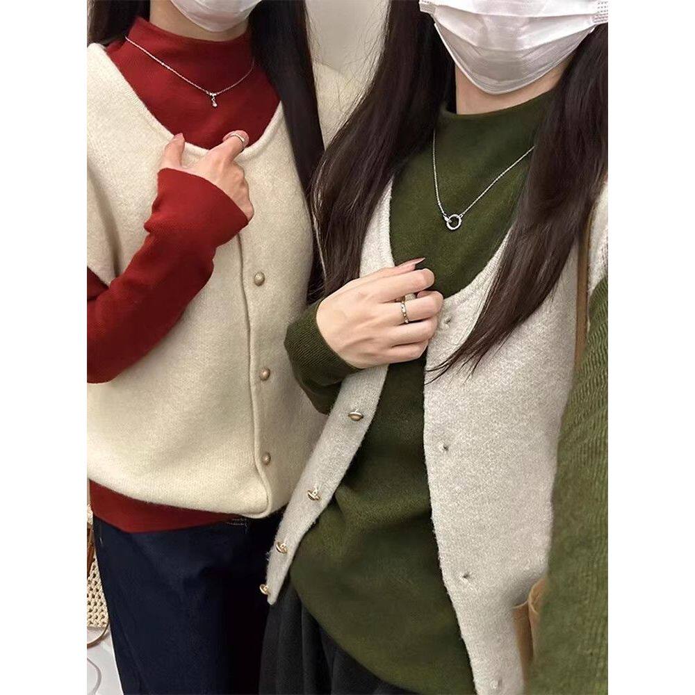 绝美巨好看减龄叠穿软糯针织打底衫女秋冬内搭保暖小立领毛衣上衣