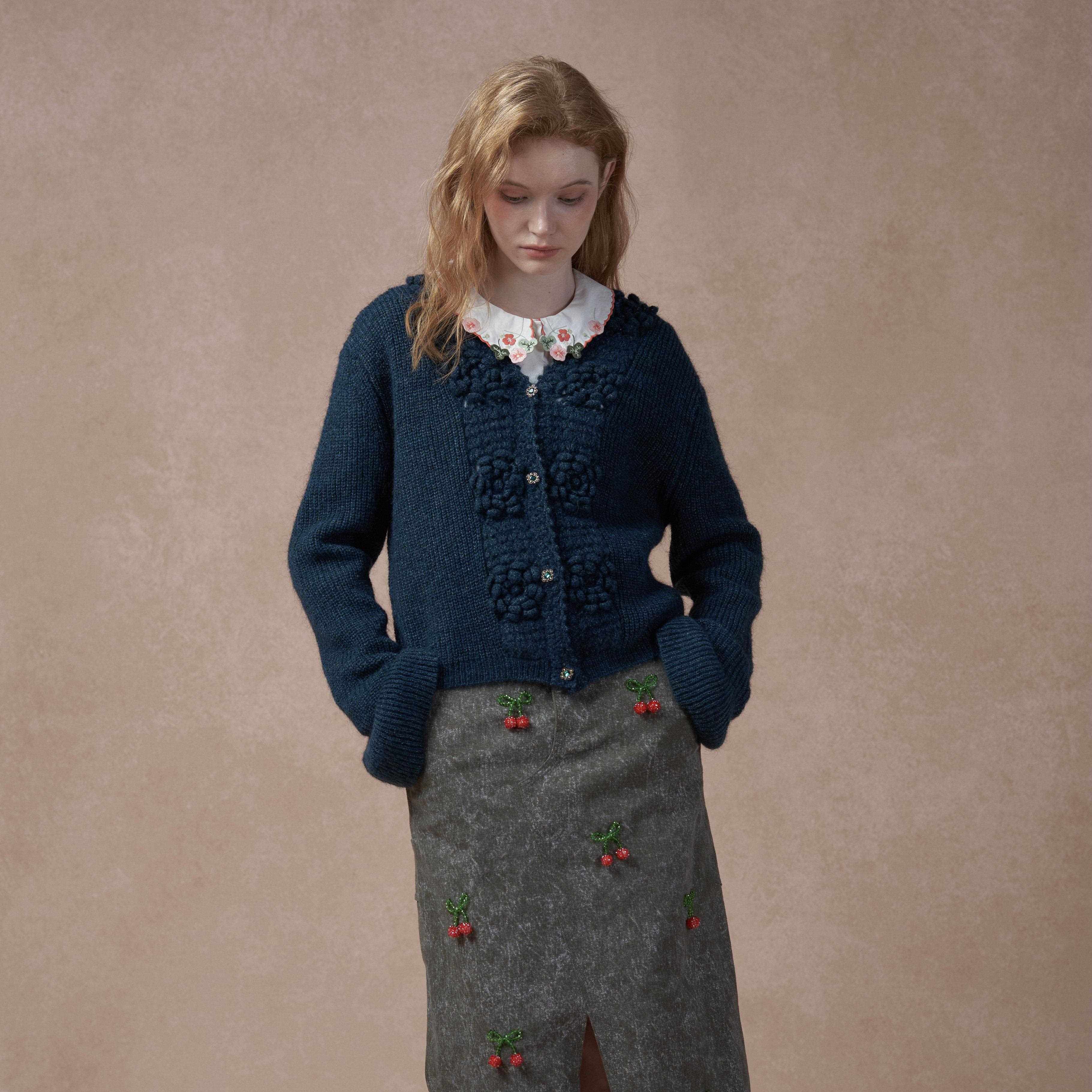 星山袋美人鱼小法式复古香针织风开衫女毛衣外套上衣马毛ZYT毛海