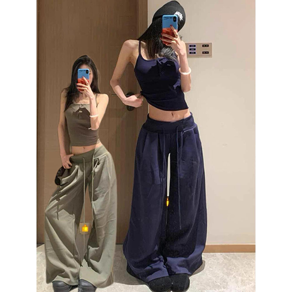 美式宽松运动裤女夏2025新款春秋低腰显瘦小个子休闲裤拖地阔腿裤