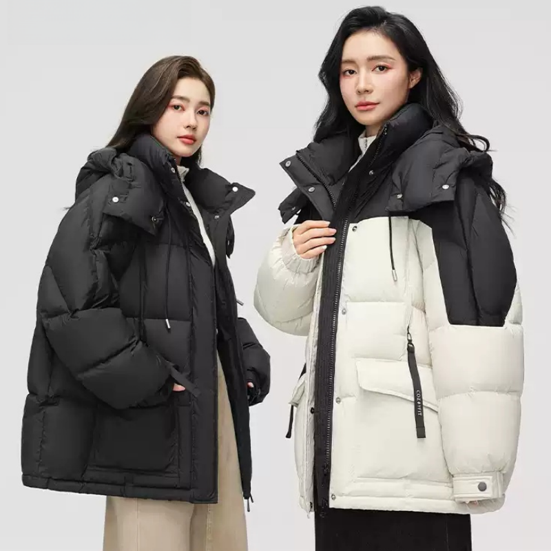 中长款棉服女2025年冬季新款时尚休闲显瘦蓬松韩系拼色保暖外套