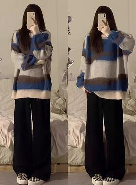 高感超好看小C34MH797季个子级奶fufu慵懒风条纹春毛衣女秋2025新