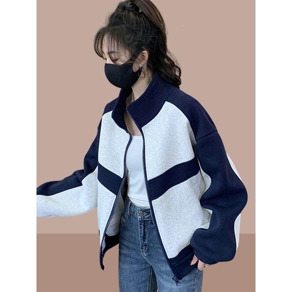 拼棒球服外套女装202春顺3153-秋新款爆款宽卫衣开5衫色小个子松