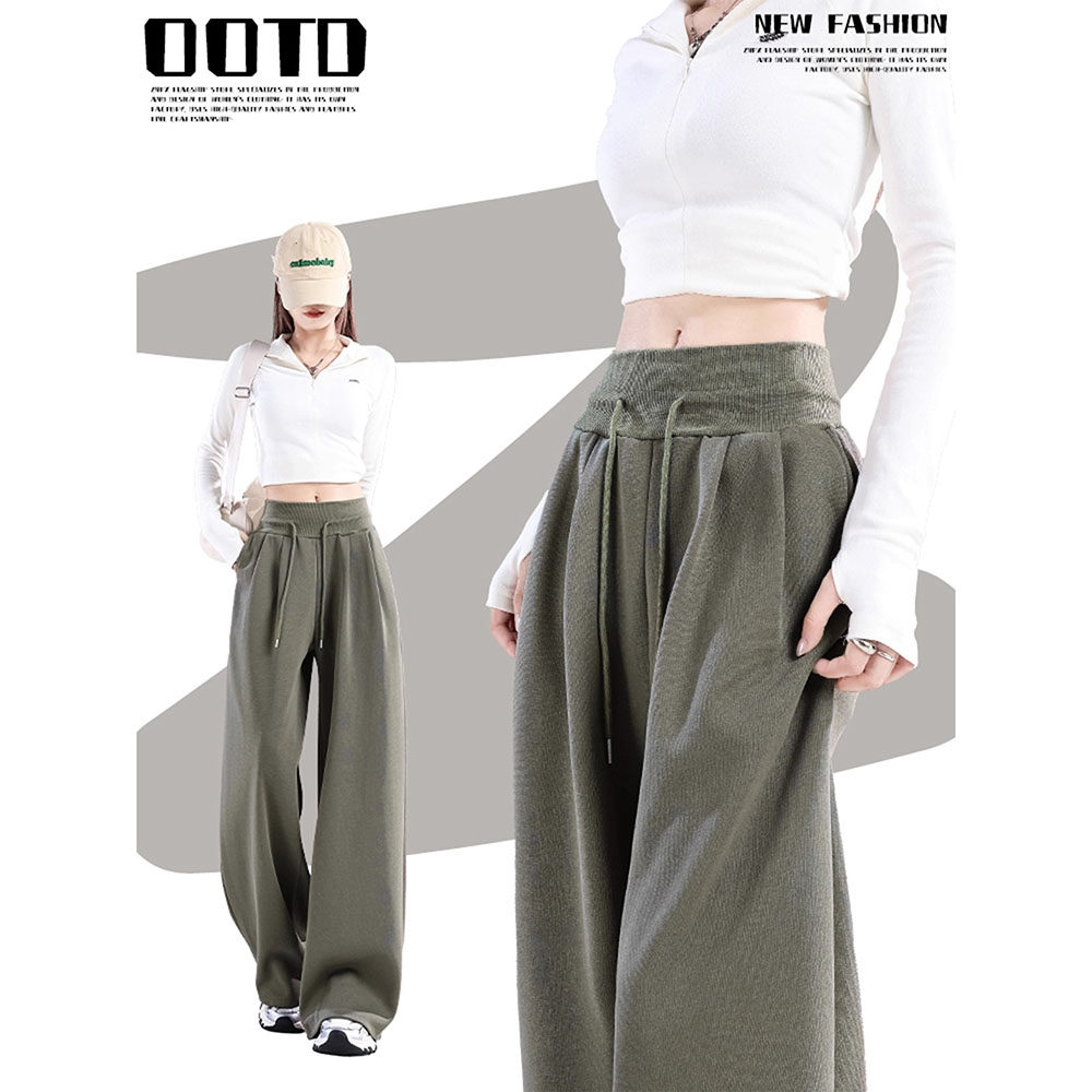 军绿色低腰运动裤女秋2025新款小个子宽松慵懒直筒休闲美式阔腿裤