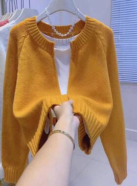 色蓝针织开衫2024秋冬新款外搭宽松闲慵休懒11324Q风毛衣外女套拉