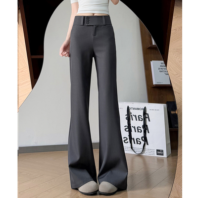 灰色微喇休闲裤女春夏季2026新款高腰显瘦不贴腿拖地喇叭裤子