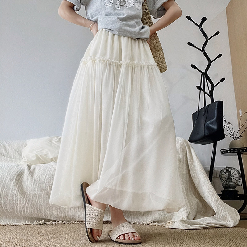 杏色网纱裙女夏季绝美巨好看的半身裙高腰显瘦小个子miu系蓬蓬裙