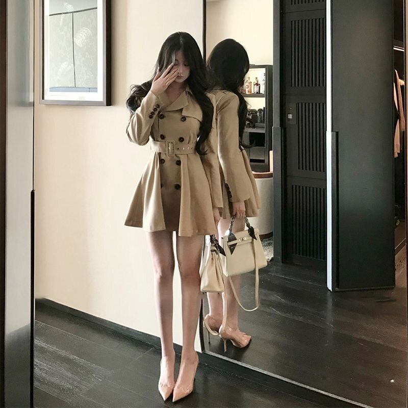 卡其色风衣外套女春秋季小个子收腰翻领西装外套韩版休闲气质大衣