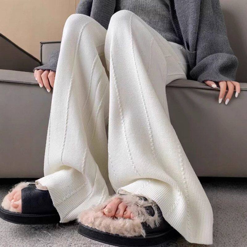 针织裤秋冬装新款复古麻花线条软糯加厚抽绳针织阔腿裤拖地裤女