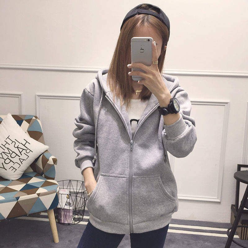 卫衣大码潮外套新款韩版秋冬女外套学生加绒拉链宽松加厚ins连帽