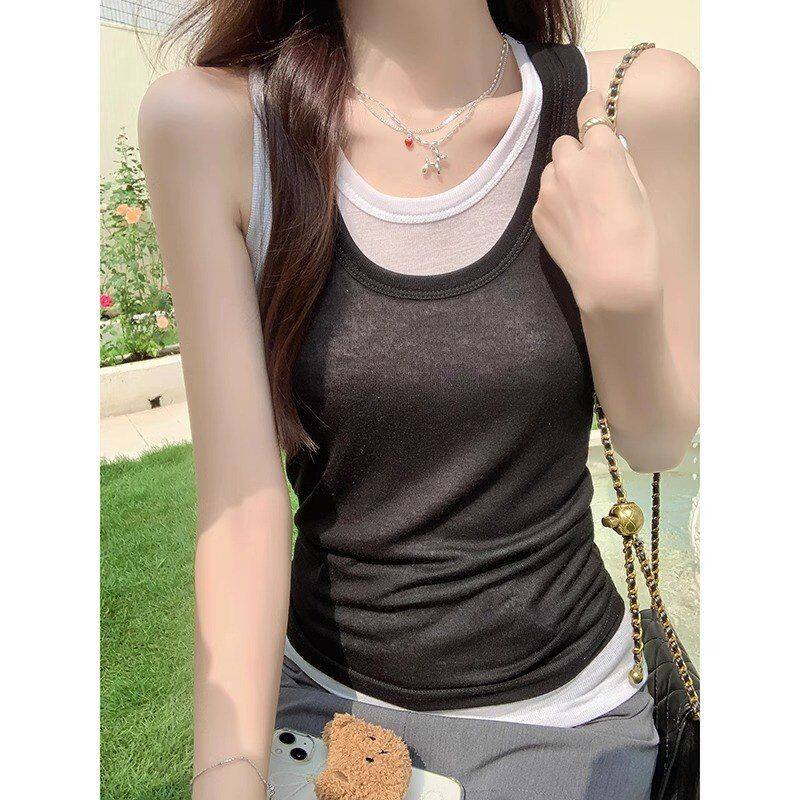 假两件宽松慵懒薄款小吊带背心女美式复古遮副乳无袖外穿夏季上衣