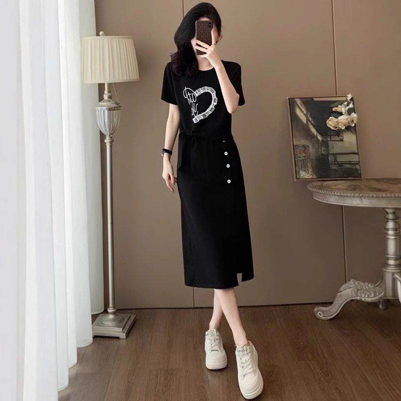 法式休闲运动套裙新款女夏季感洋气灰色短袖上衣半身裙两件套