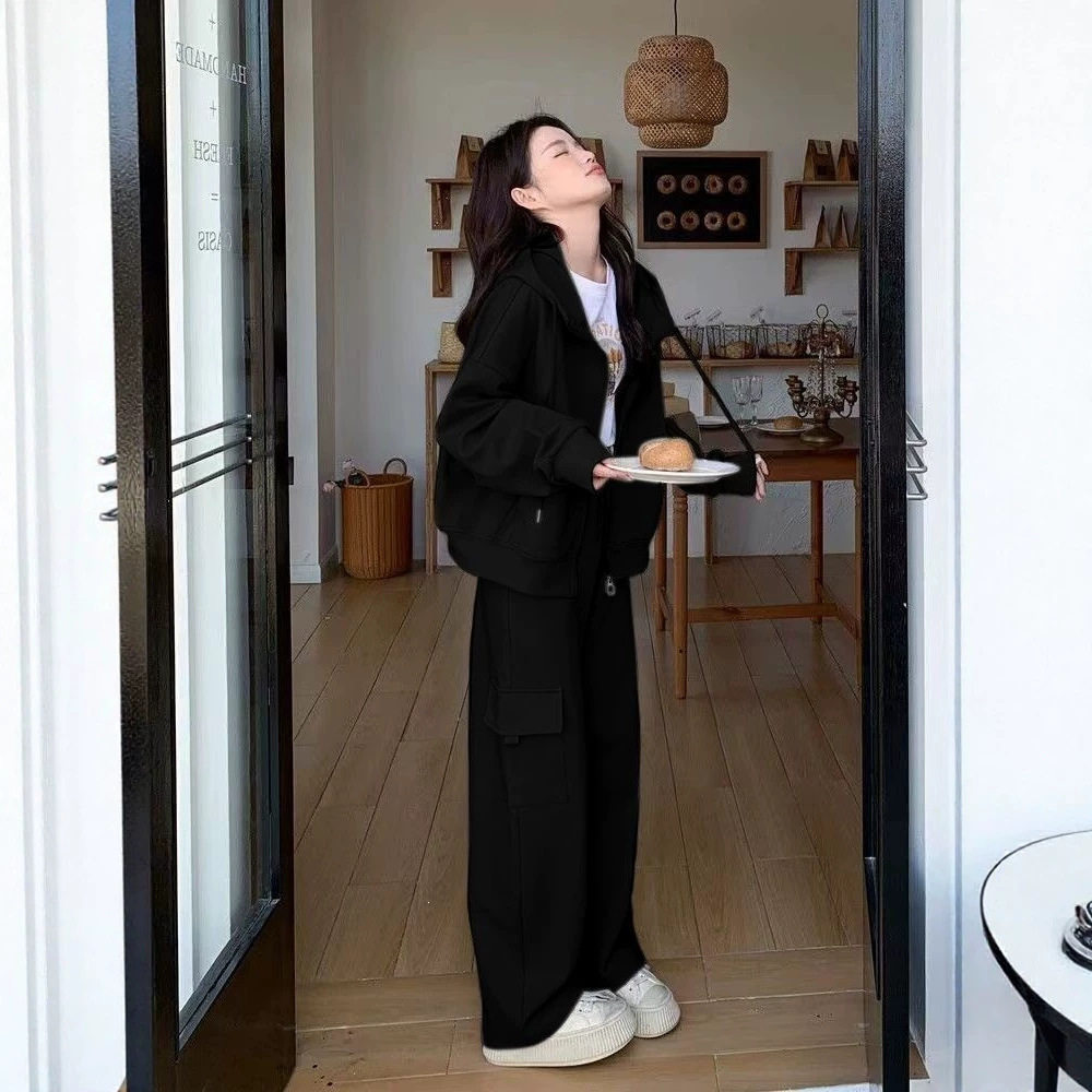 感休闲运动套装女春秋胖mm工装风卫衣卫裤两件套早秋一整套