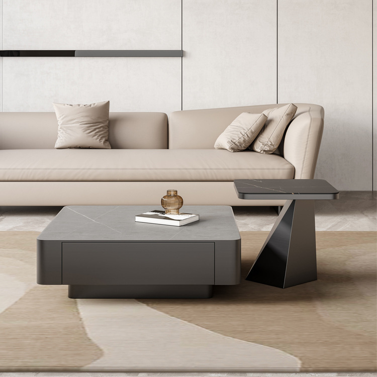 JF8932茶几意式极简岩板茶几方形现代简约北欧轻奢不锈钢创意茶几