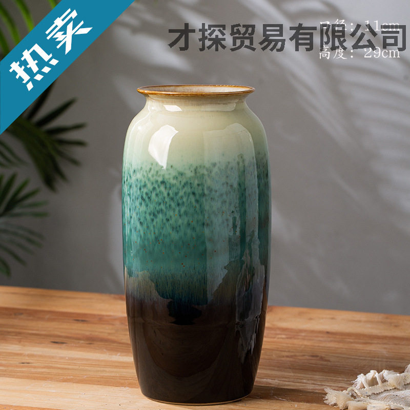 现代简约水培陶瓷花瓶摆件客厅插花干花复古富贵竹轻奢花盆花器