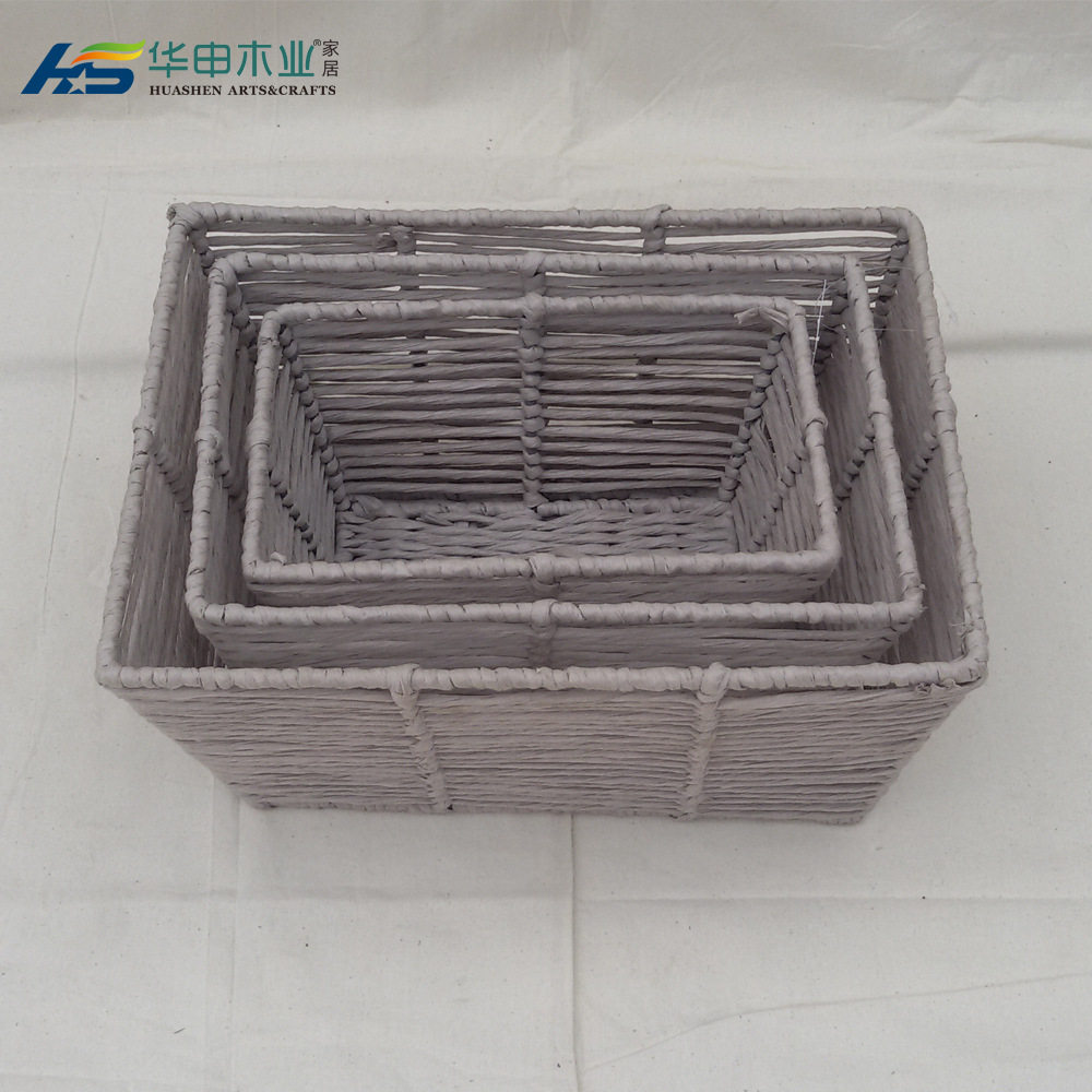 北美家用手工编织纸绳编织储物篮 编织纸绳柳条海草储物篮 储物盒