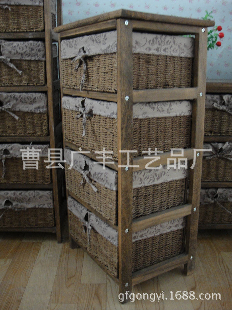 木制多层收纳筐柜子 做旧色收纳架 木制收纳架储物柜