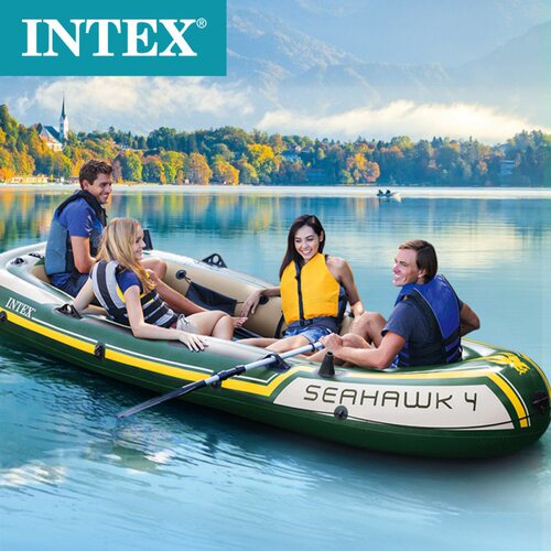 INTEX68351海鹰四人船组 加厚充气船 皮划艇 钓鱼船 船浆气泵