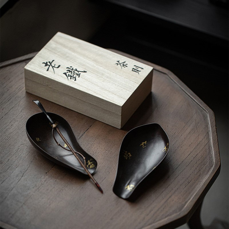 日式手工茶则点金老铁茶器配件六君子套装茶荷茶勺铲茶荷茶道茶拨