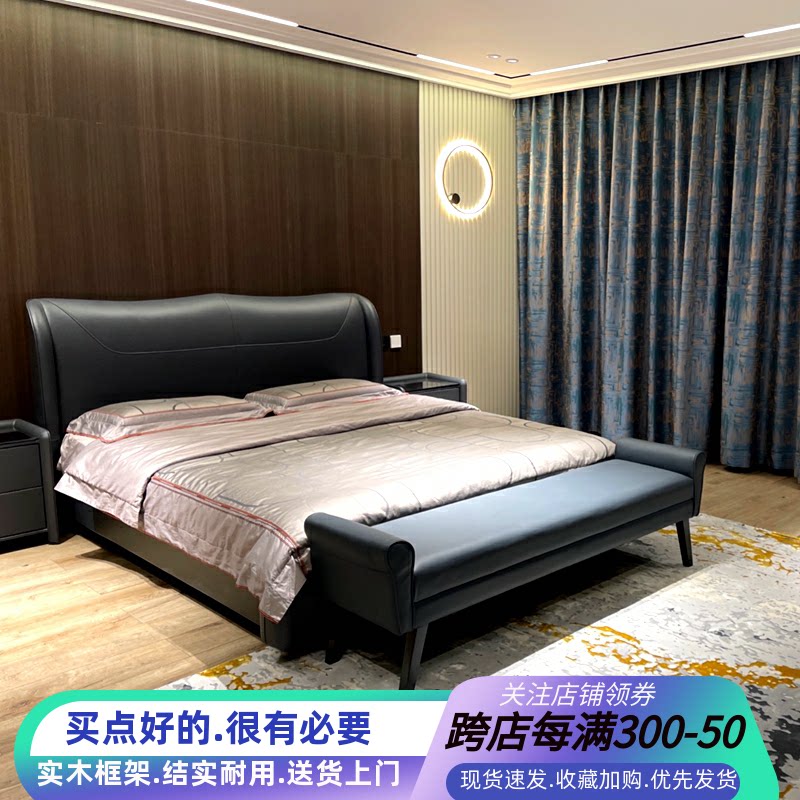 7T床尾凳轻奢卧室床边凳美式长凳床头凳子欧式皮革凳实木沙发