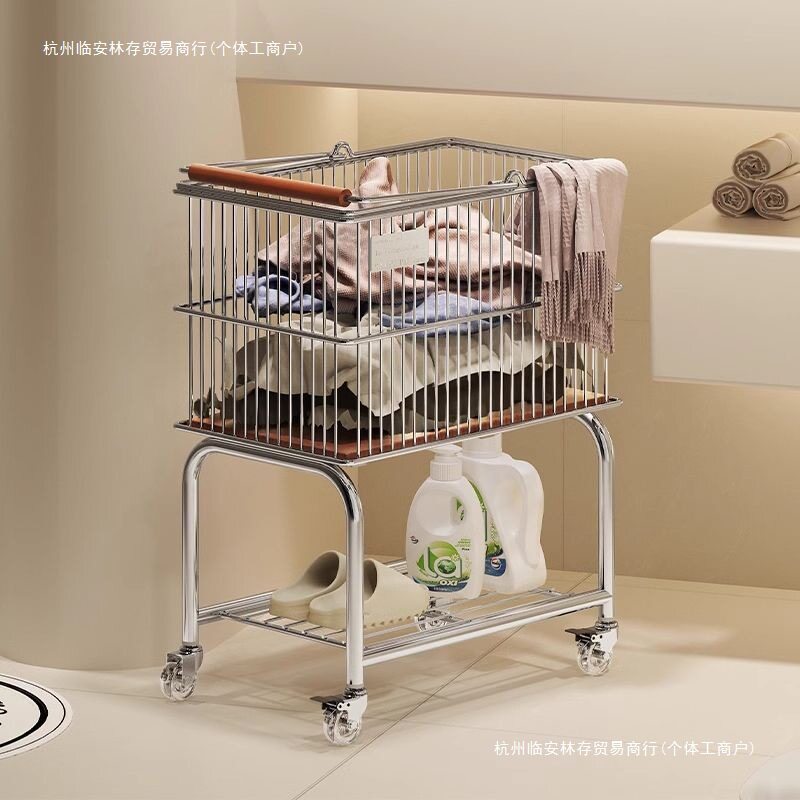 中古脏衣篮双层衣服收纳置物架家用洗衣浴室卫生间移动推车脏衣篓