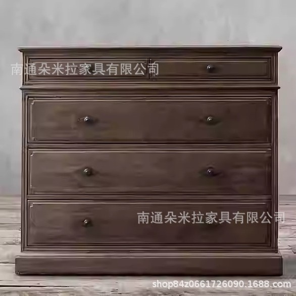 RH美式乡村复古实木斗柜玄关柜客厅边柜靠墙卧室收纳五斗床尾柜子