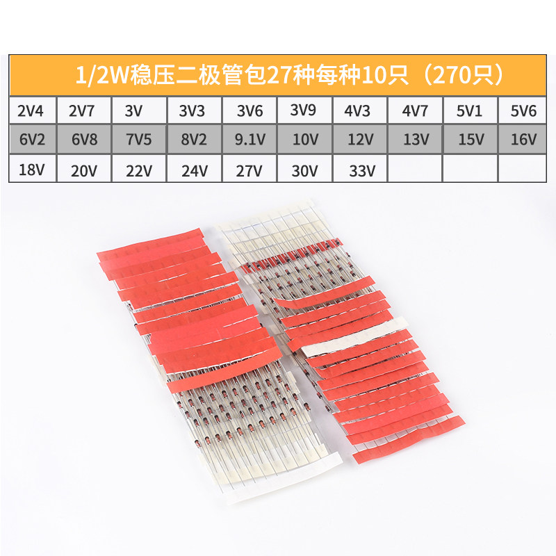 1W稳压二极管包元件包1/2w 0.5w 2V4-33V 常用14/25/27种各10只