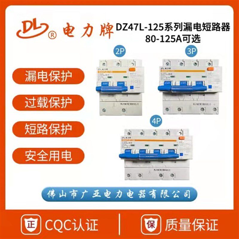漏电开关/DZ47LE-125A/2P/3P+N/4P佛山广亚电力牌/漏电断路器100A