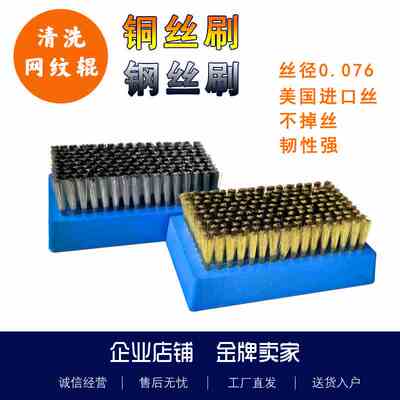 美国进口网纹辊清洗用塑柄钢丝刷塑柄铜丝刷软毛0.076丝径不掉毛