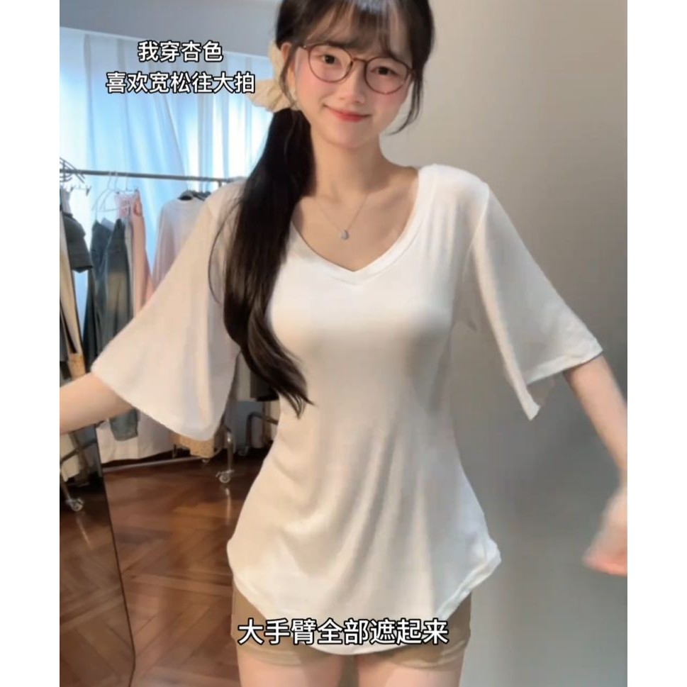 大码V领辣妹掐腰五分袖休闲短袖T恤女夏季胖mm巨遮肉显瘦纯欲上衣,女装/女士精品,T恤,淘宝优惠券,粉丝福利购,淘宝优惠卷