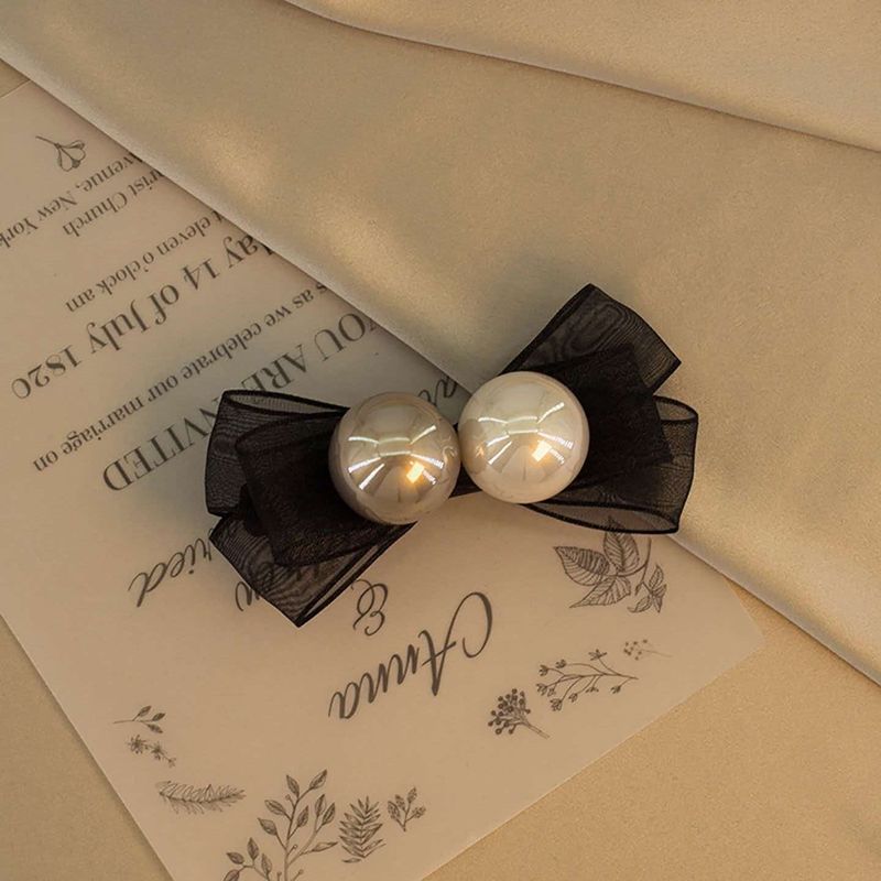 2026新款黑色珠子蝴蝶结发夹女后脑勺少发量高端头花发饰