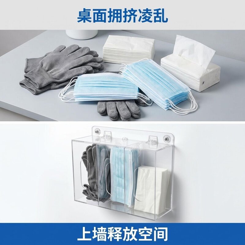 家用三合一免打孔壁挂收纳盒口罩手套鞋套防尘收纳器具