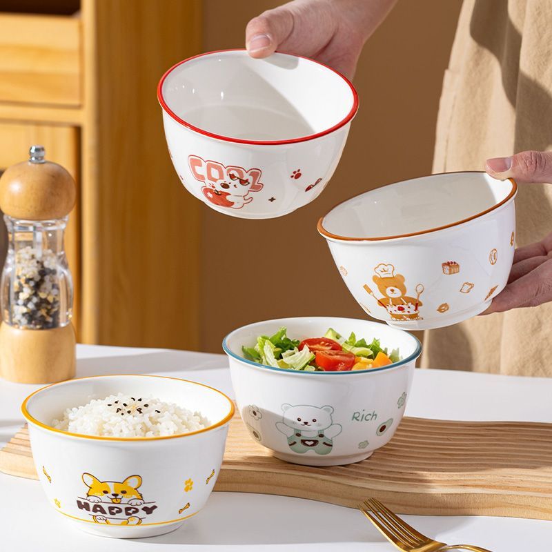 网红创意沙拉碗6色米饭碗卡通陶瓷碗家用高颜值吃饭碗ins可爱汤碗